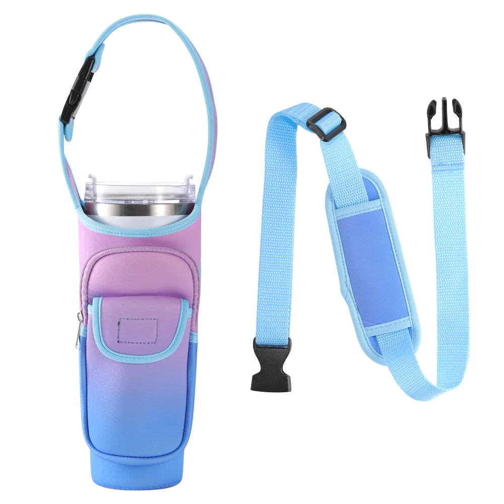 Blue-purple Insulated Tumbler Carrier Pouch with Adjustable Strap & Pocket