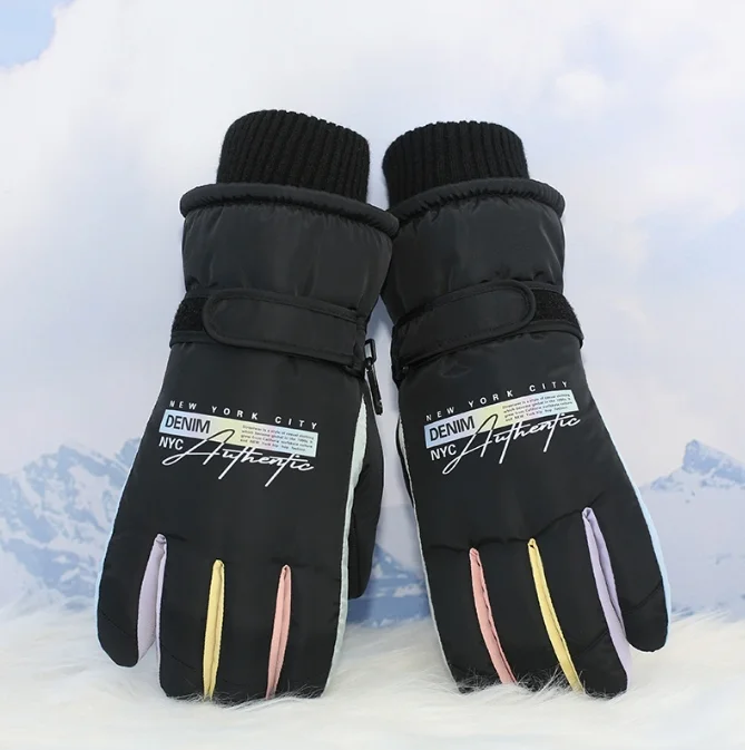 Black Women's Warm Winter Ski Gloves - Waterproof & Windproof Touchscreen Gloves for Snow Sports