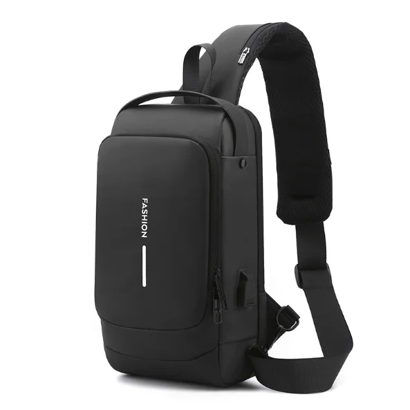 Black Modern Anti-Theft Sling Bag for Men - Crossbody Backpack with USB Port & Combination Lock