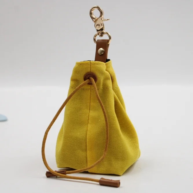 2-PCS Yellow Clip-On Canvas Dog Treat Pouch - Portable Drawstring Bag for Training & Walks
