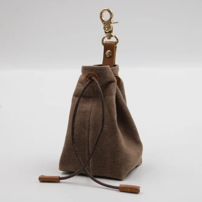 2-PCS Brown Clip-On Canvas Dog Treat Pouch - Portable Drawstring Bag for Training & Walks