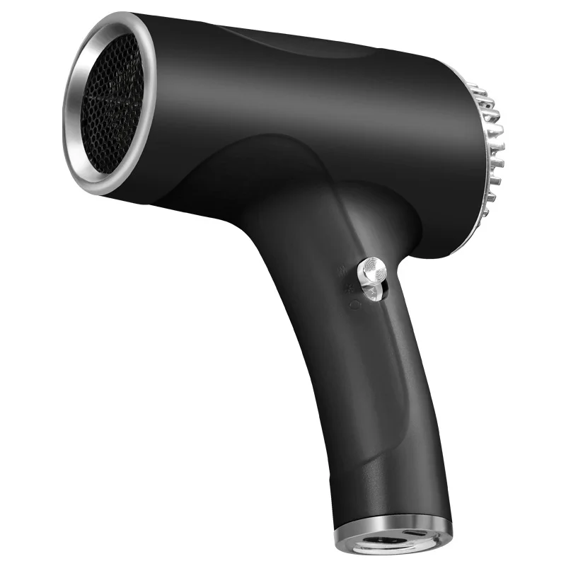 Black Ultra-Lightweight Ionic Cordless Hair Dryer, USB Rechargeable Portable Blow Dryer with Cool Air for Travel & Home