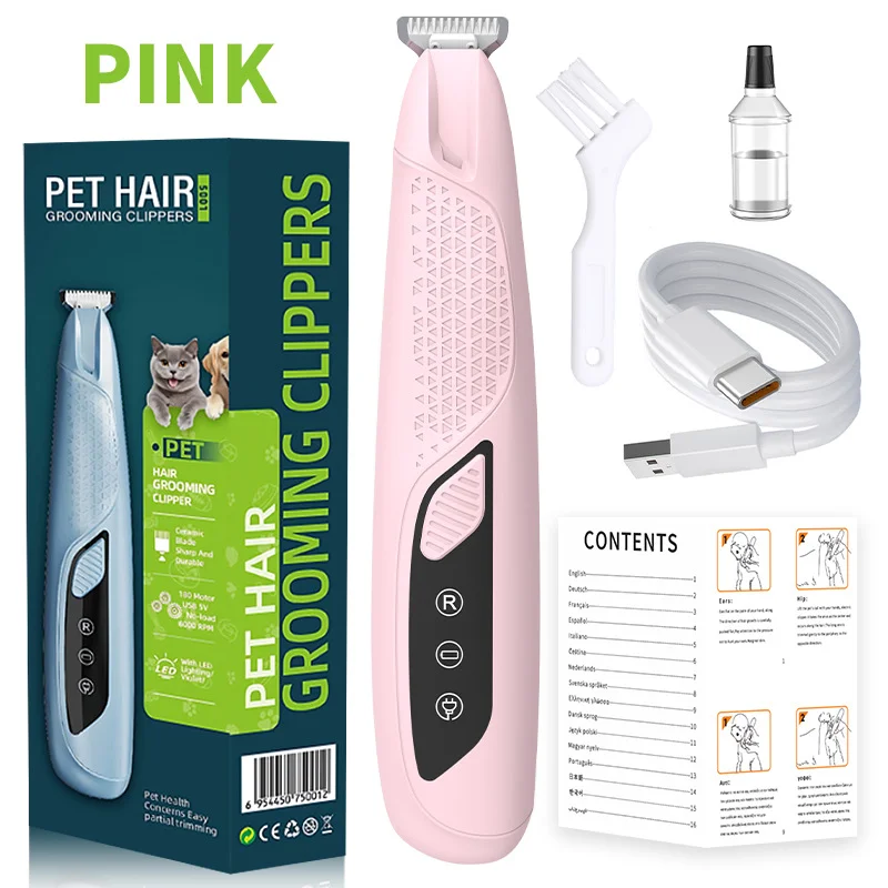 Pink Precision Pet Paw Trimmer - Waterproof & Rechargeable Grooming Clipper for Dog & Cat Paws, Eyes, and Ears