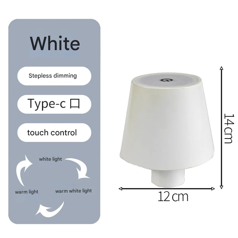 Smooth white Cordless LED Bottle Lamp - Rechargeable Touch-Control Table Light with 3 Color Modes for Bar & Home Decor