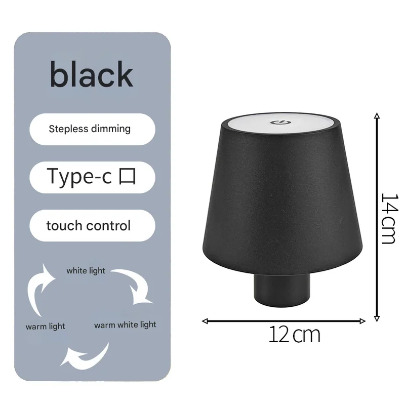 Smooth black Cordless LED Bottle Lamp - Rechargeable Touch-Control Table Light with 3 Color Modes for Bar & Home Decor