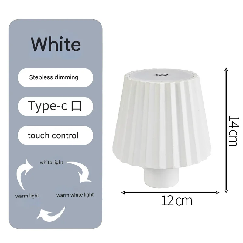 Striped white Cordless LED Bottle Lamp - Rechargeable Touch-Control Table Light with 3 Color Modes for Bar & Home Decor