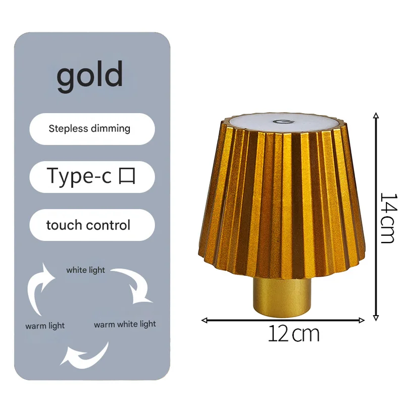 Striped gold Cordless LED Bottle Lamp - Rechargeable Touch-Control Table Light with 3 Color Modes for Bar & Home Decor