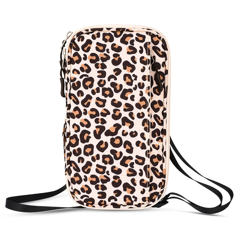 Leopard print RFID Blocking Travel Wallet - Multi-functional Large Capacity Passport Holder & Card Organizer with Adjustable Strap for Men & Women