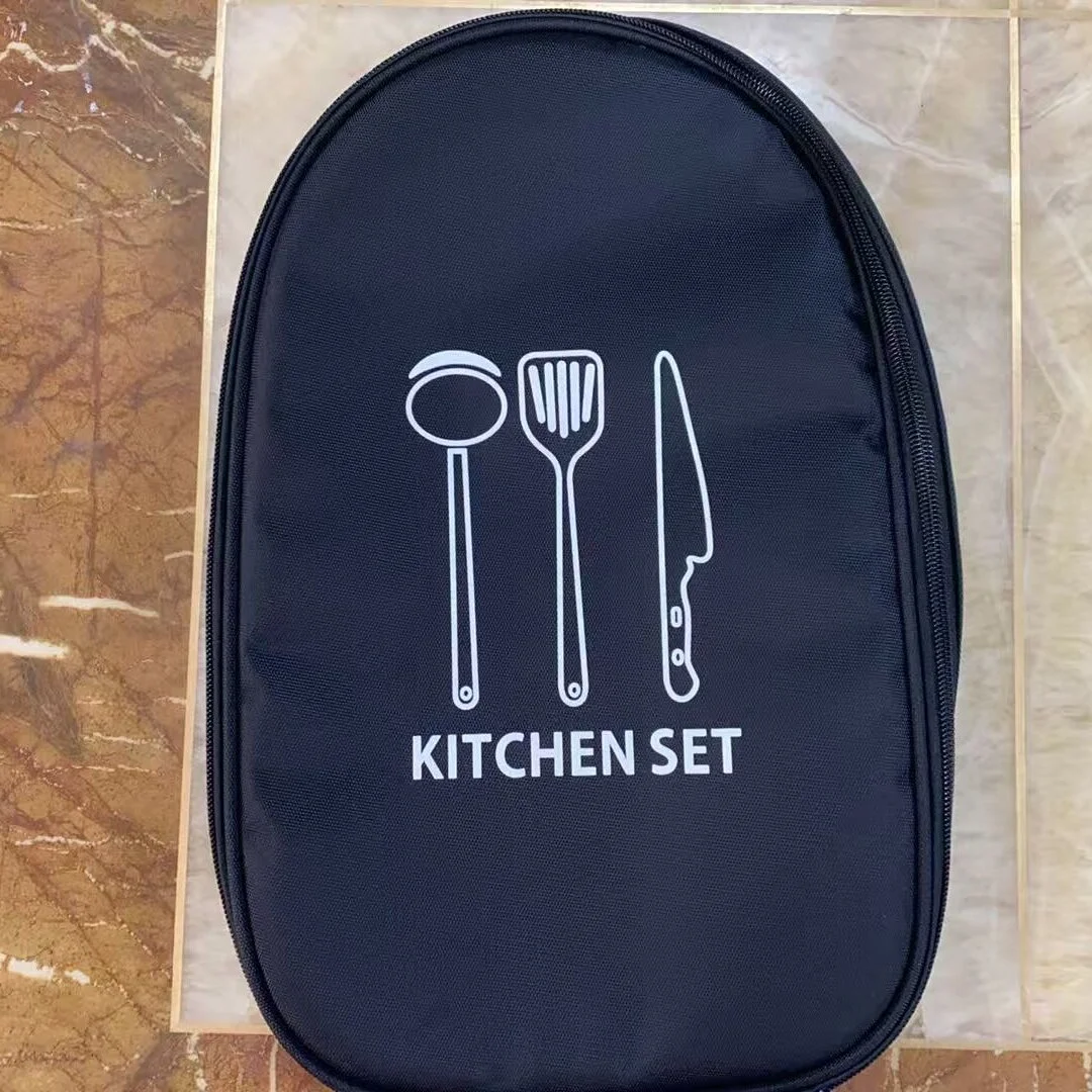 Black Portable Camping Kitchen Utensil Organizer - Travel Cookware Storage Bag for BBQ & Picnics