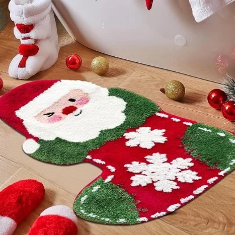 Red The Alien Old Man of Christmas Festive Christmas Shaped Floor Mat - Plush Non-Slip Holiday Accent Rug