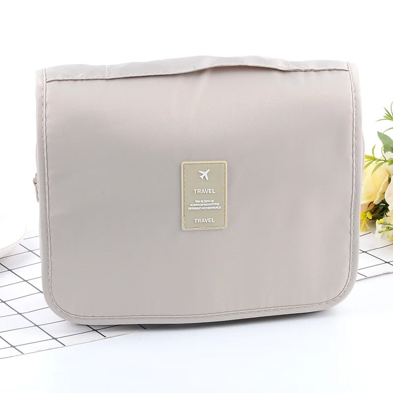 Beige Portable Hanging Travel Toiletry Bag - Large Capacity Cosmetic & Wash Organizer with Sturdy Hook