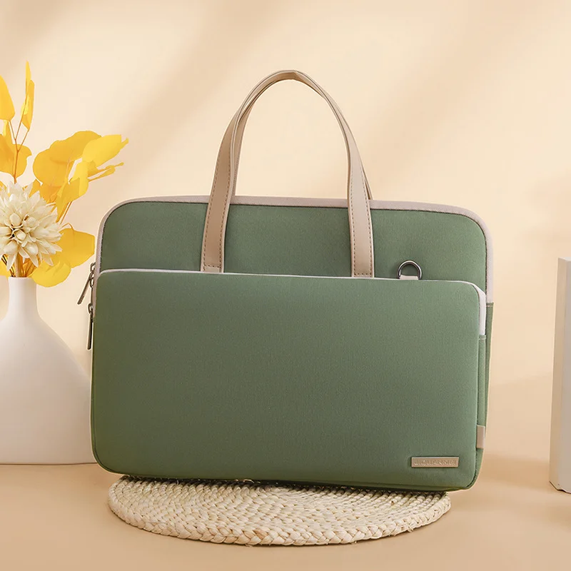 Green Chic Padded Laptop Bag for 15.6-Inch Notebooks - Versatile Shoulder Briefcase with Trolley Strap