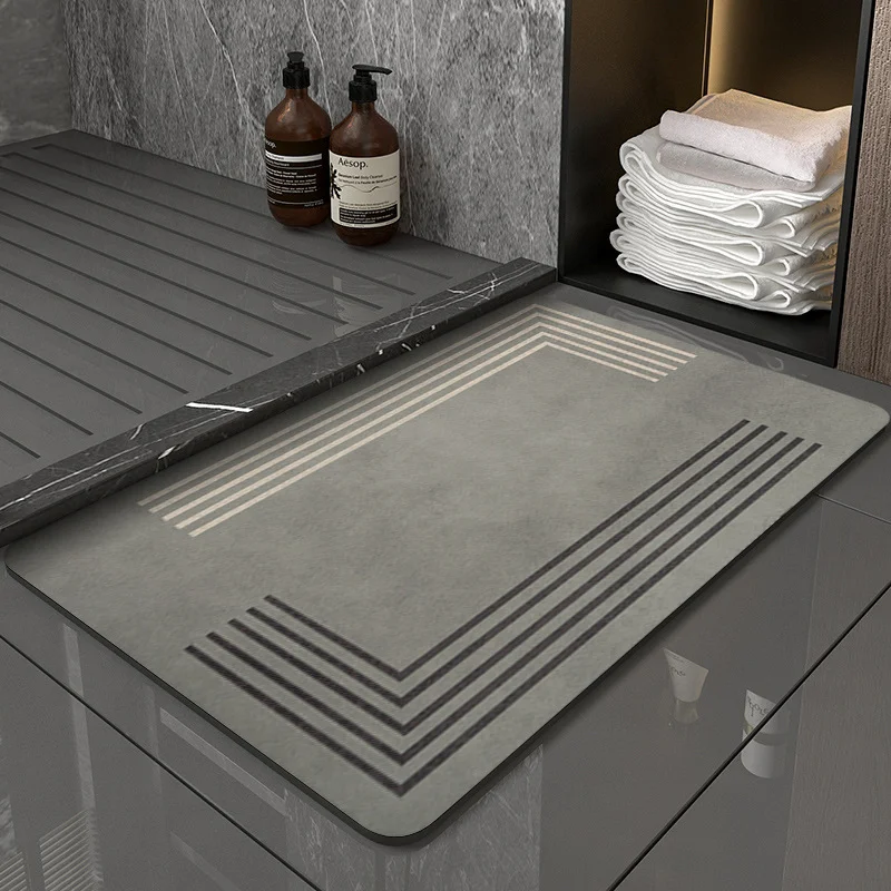 Grey Polarization reversal Modern Absorbent Diatomaceous Earth Bath Mat - Quick Dry, Non-Slip, Soft Bathroom Floor Mat