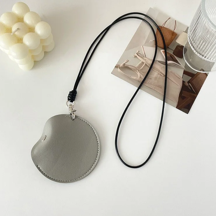 Grey Stylish Leather Earbud Pouch with Lanyard - Portable & Compact Coin Purse for Small Items