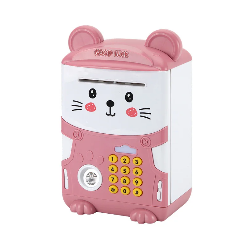 Pink Mouse baby Kids Smart ATM Piggy Bank - Automatic Bill Scroll, Password & Fingerprint Unlock with Fun Features