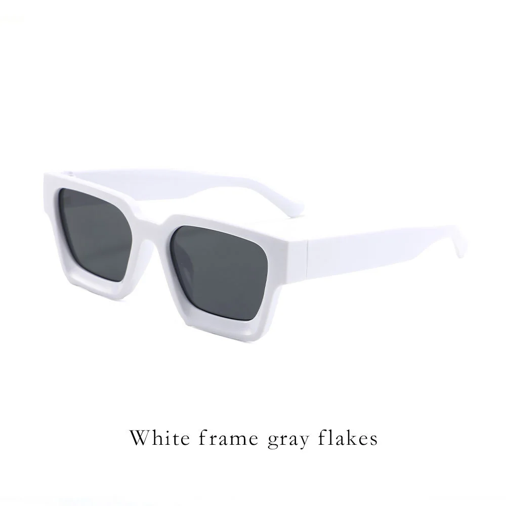 White frame with gray tiles Classic Square Frame Sunglasses - Unisex UV400 Protection, Lightweight & Face-Slimming Design - High Definition Vision Eyewear