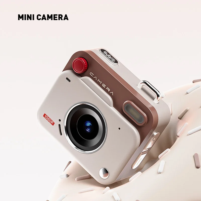 Khaki brown Retro Mini Digital Camera Keychain - 48MP Portable Pocket Camcorder with 1080p HD Video