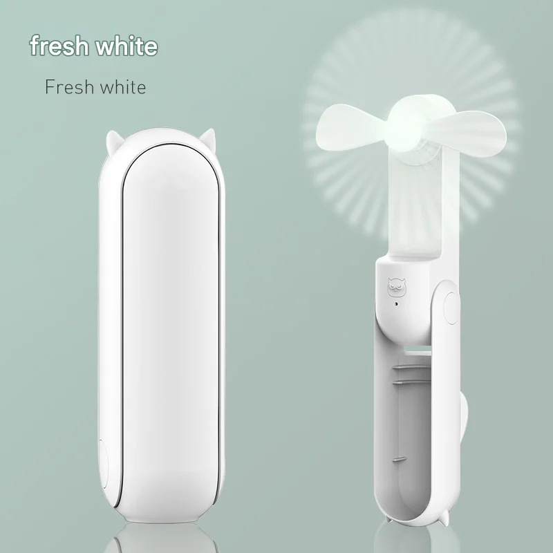 White 2-in-1 Foldable Mini Fan & Power Bank - Ultra-Compact USB Rechargeable Personal Fan