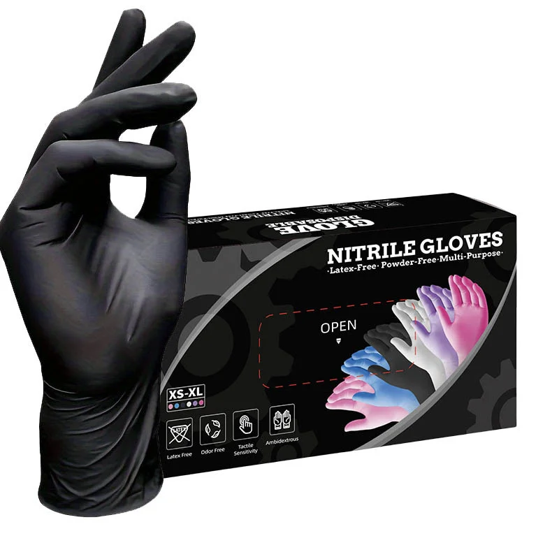 50 Pairs Black Premium Disposable Nitrile Gloves - Powder-Free, Latex-Free & High-Elasticity for Multi-Purpose Use(L)