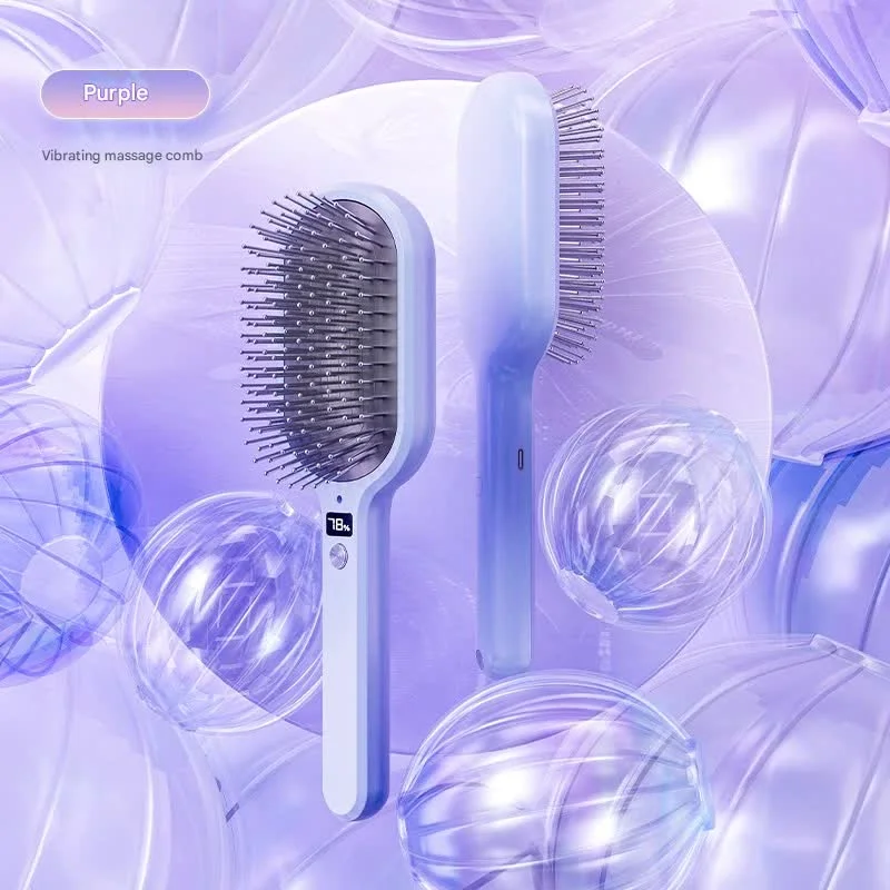 Electric Ionic Vibrating Massage Hairbrush - 3-Mode Sonic Scalp Massager & Detangler with LCD Display(Purple)