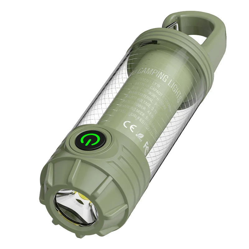 Tri-Color Portable Camping Lantern & Flashlight - Rechargeable, 360°Ambient Light & Hook Design(green)