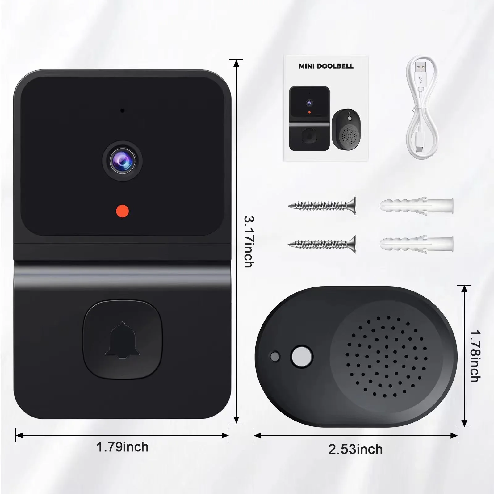 Mini Smart Video Doorbell - 480P Wide-Angle Lens, Two-Way Audio & Night Vision(black)