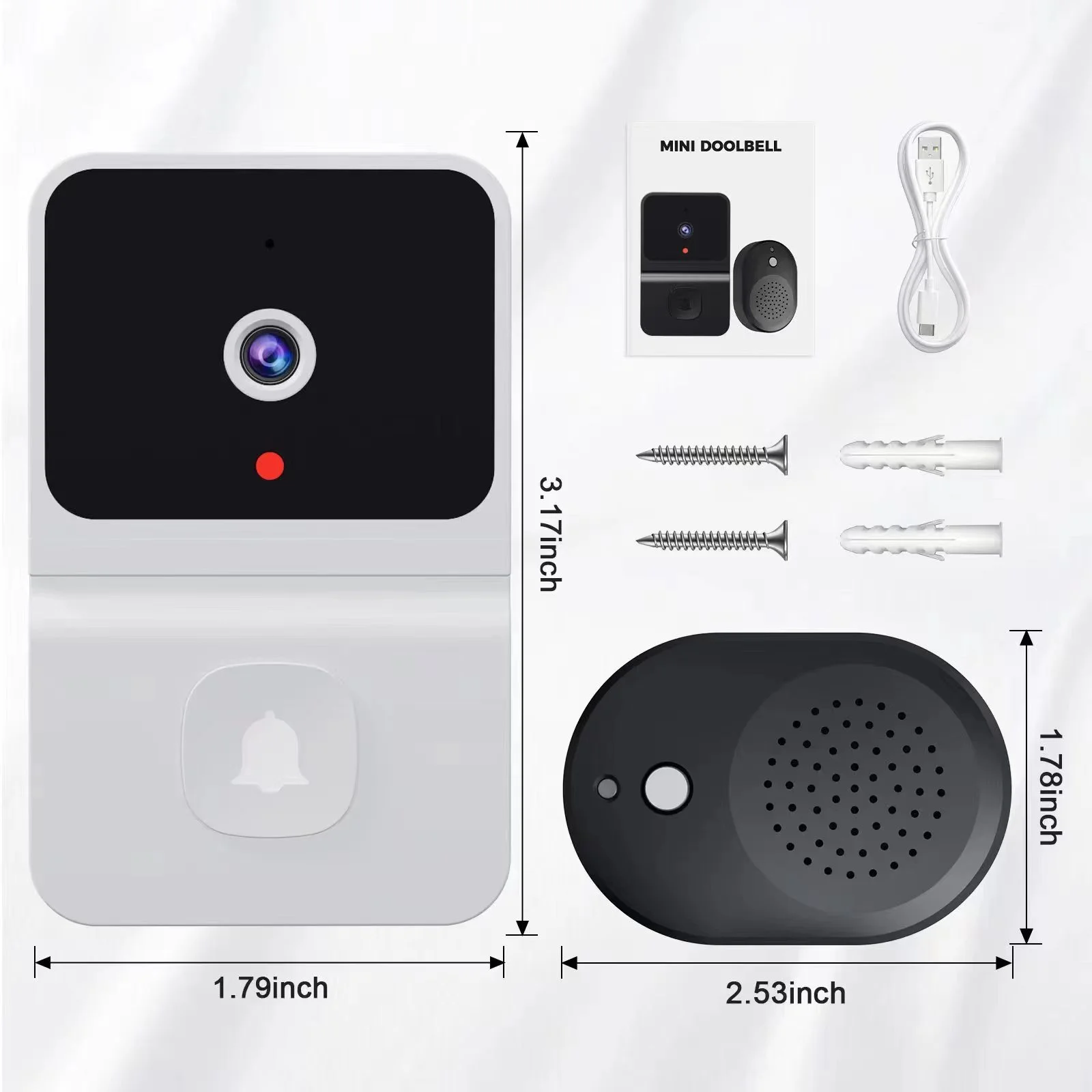Mini Smart Video Doorbell - 480P Wide-Angle Lens, Two-Way Audio & Night Vision(white)