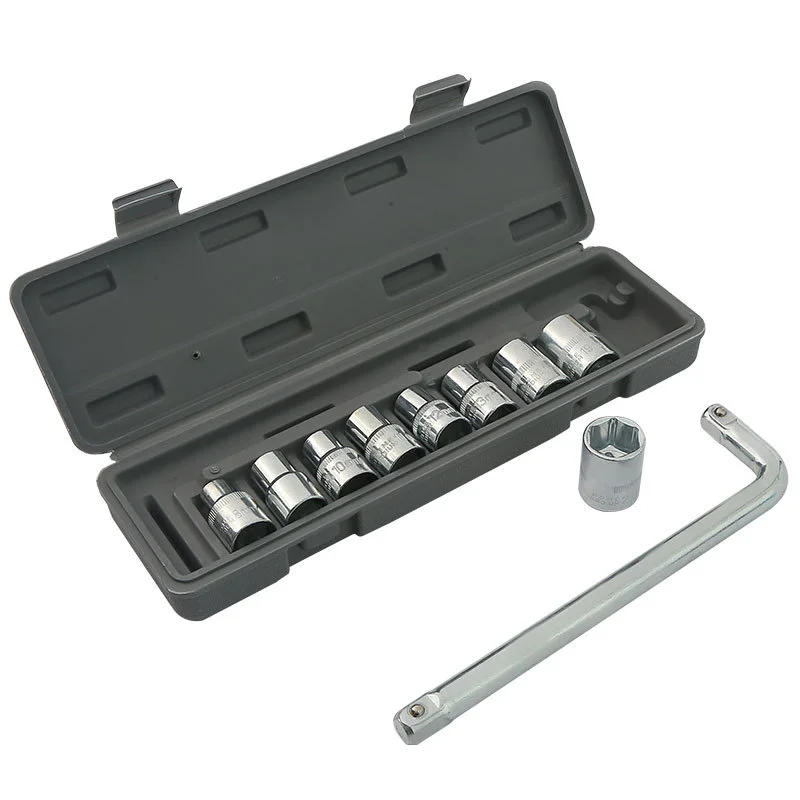 Two 10-piece L-shaped socket wrench sets - 1/2" drive chrome vanadium steel with metric sockets and housings(gray)