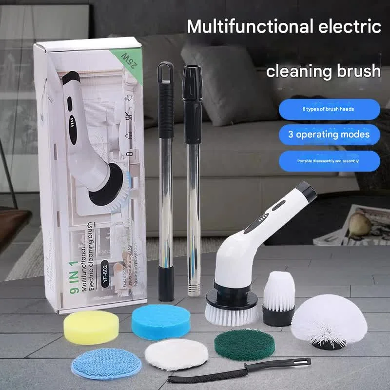9-in-1 Multifunctional Cordless Electric Spin Scrubber with Adjustable Extension Handle(white)