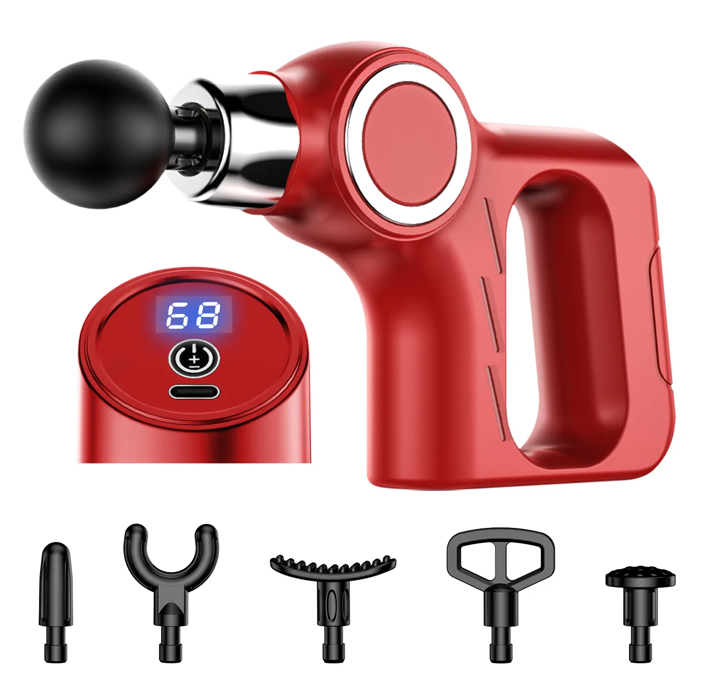 Professional Deep Tissue Percussion Massage Gun - 30 Speeds, 6 Heads & LCD Touch Screen(red)