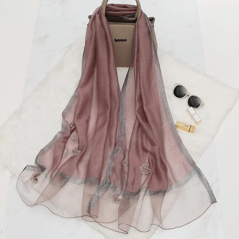 Elegant Butterfly Embroidered Scarf Shawl - Large Soft Silk Blend Wrap for Women(Purple)