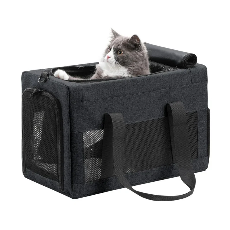 Sturdy & Breathable Pet Carrier for Small Cats & Dogs - Collapsible Travel Bag with Steel Frame, Safety Locks & Sunshade(black)