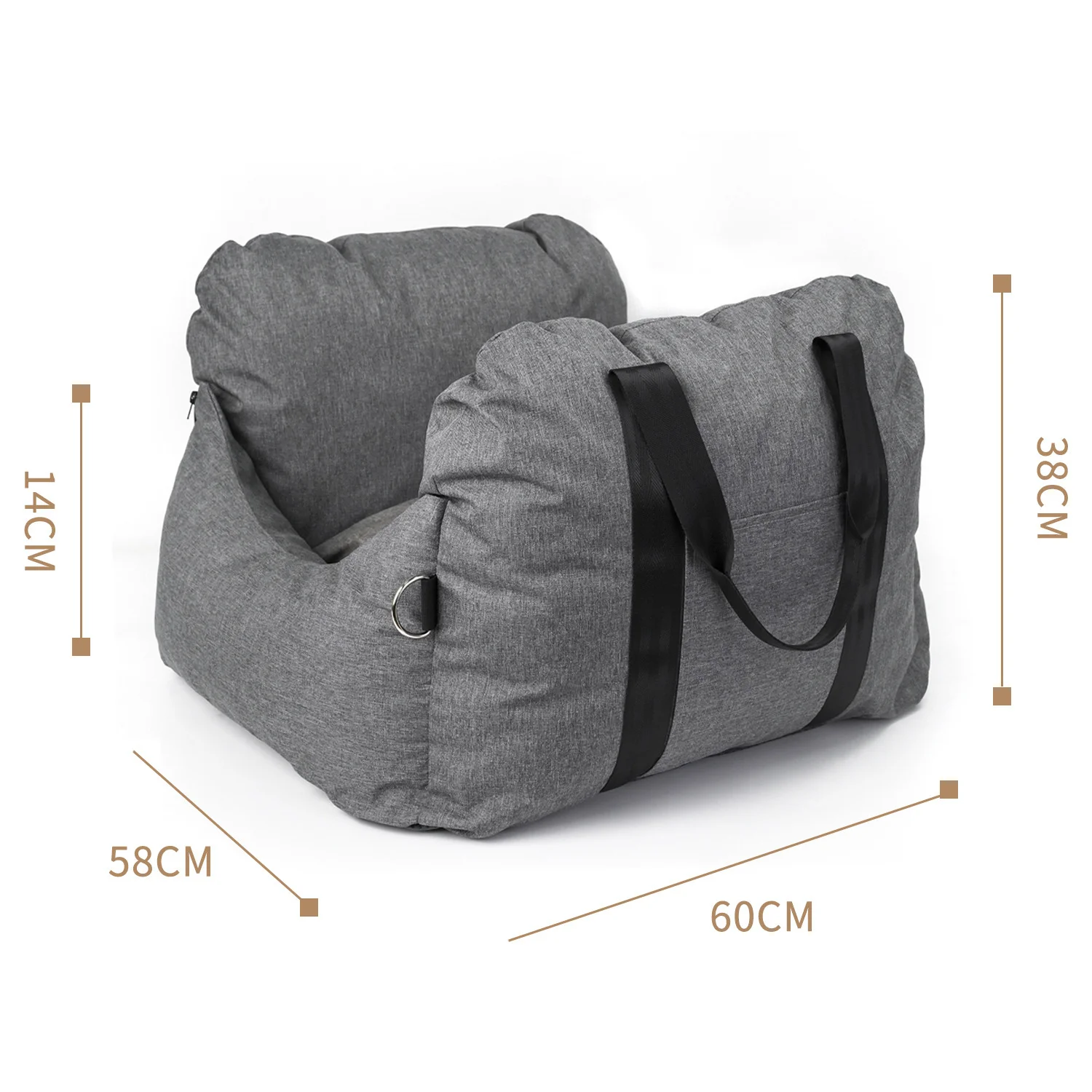 2-in-1 Pet Car Booster Seat & Travel Bed - Removable, Non-Slip, for Small Dogs & Cats(Grey)