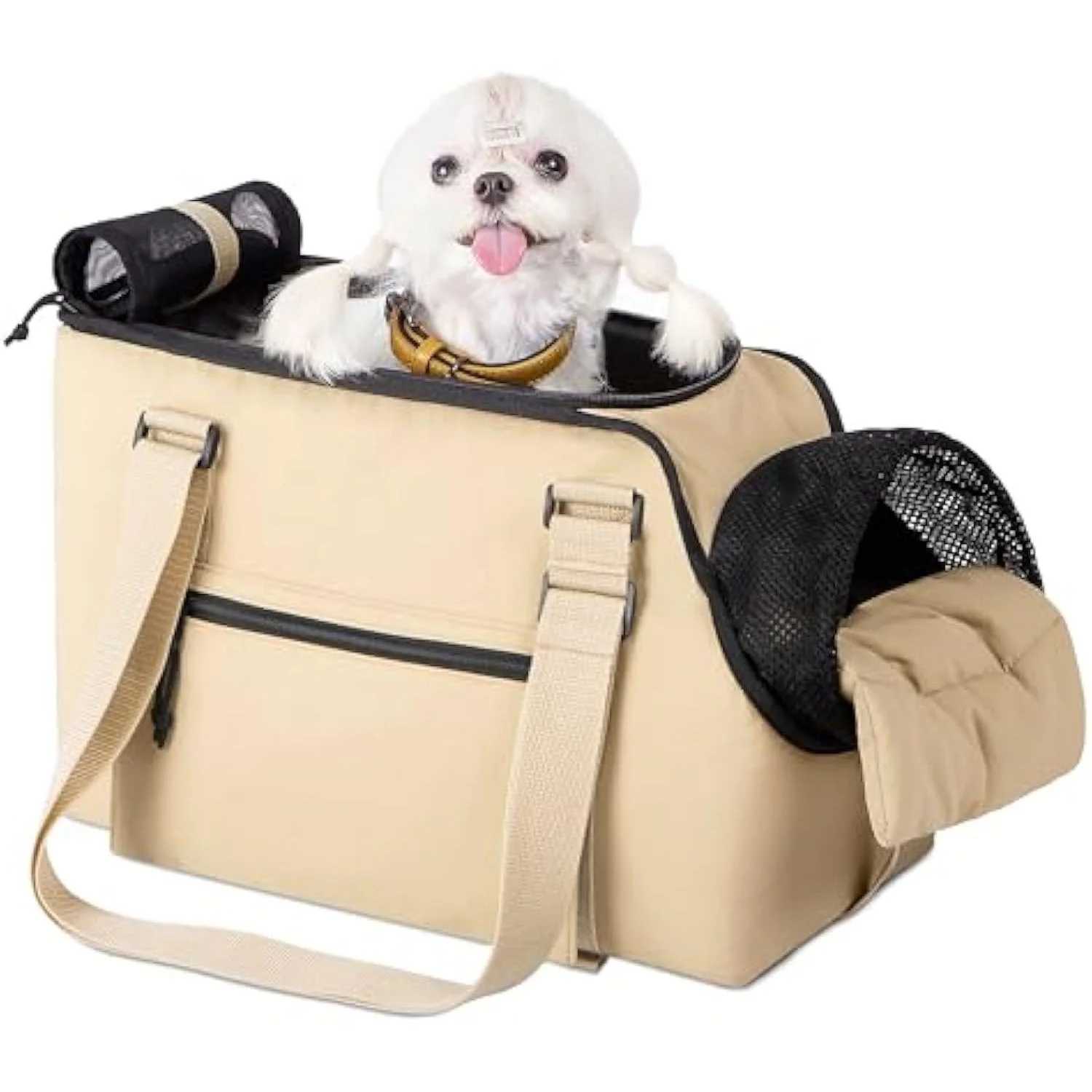 Versatile Pet Carrier Tote Bag for Small Dogs & Cats - Waterproof, Car Seat Function & Adjustable Safety Exit(Khaki)