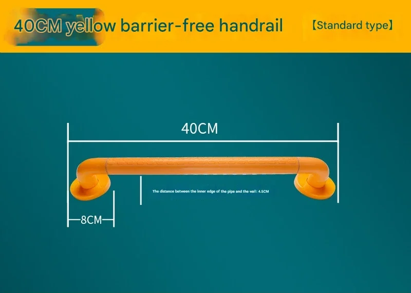 2pc Heavy-Duty Anti-Slip Safety Grab Bar with Luminous Rings - Stainless Steel Core Bathroom Handrail(yellow 40cm)