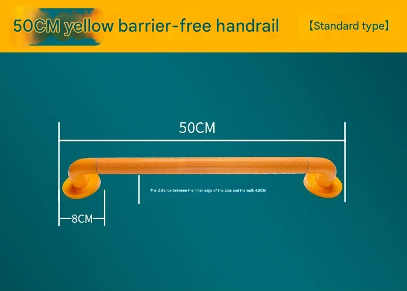 2pc Heavy-Duty Anti-Slip Safety Grab Bar with Luminous Rings - Stainless Steel Core Bathroom Handrail(yellow 50cm)