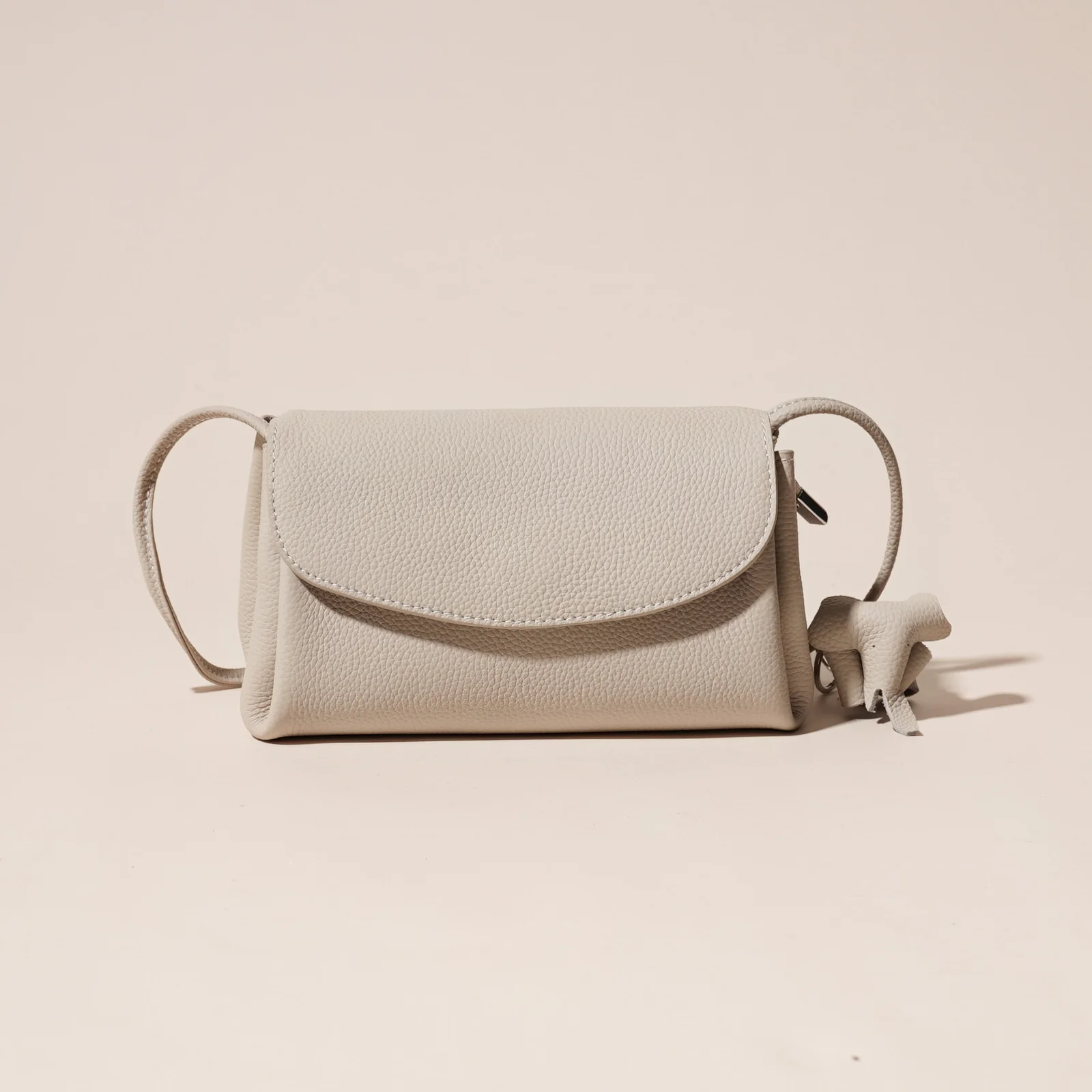 Genuine Leather Flap Crossbody Bag with Elephant Charm - Compact & Stylish Shoulder Purse(White)