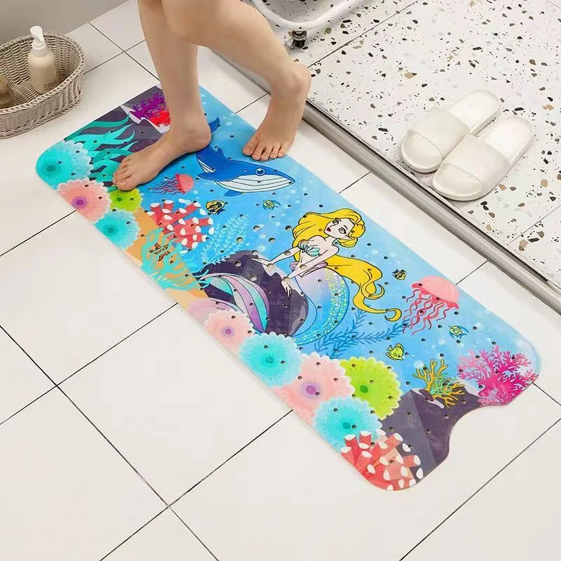 Non-Slip PVC Bath & Shower Mat with Suction Cups and Drainage Holes - Cartoon Ocean Theme(Blonde Mermaid)