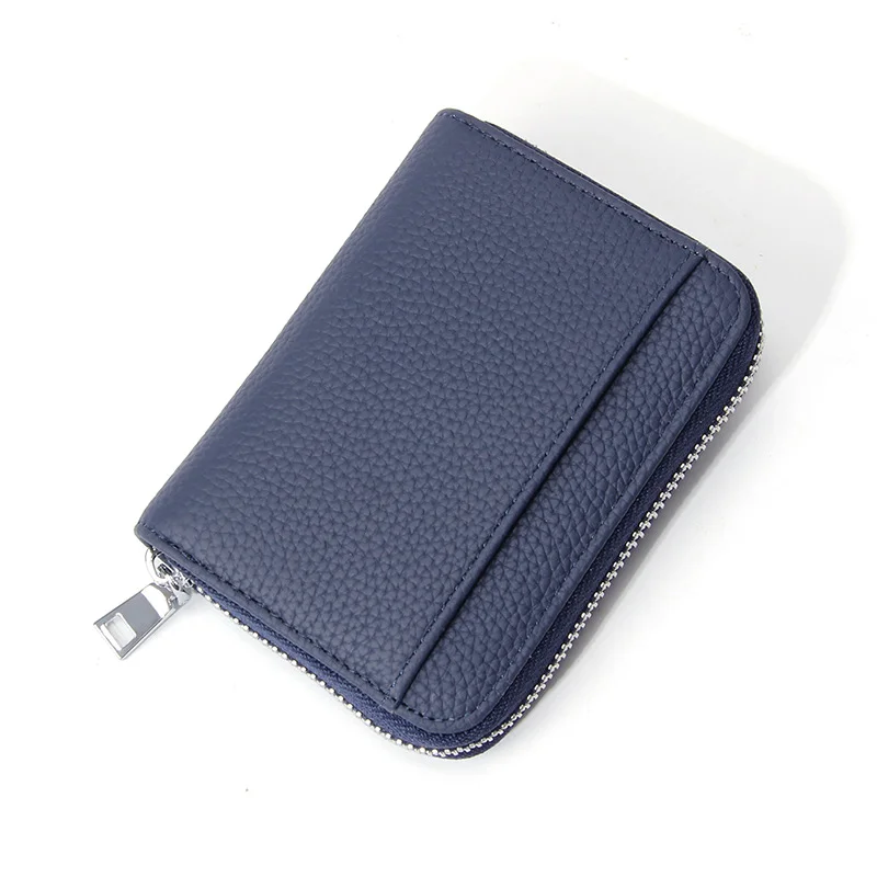 Genuine Leather RFID Blocking Accordion Card Holder & Coin Purse - Large Capacity Zip Wallet(blue)