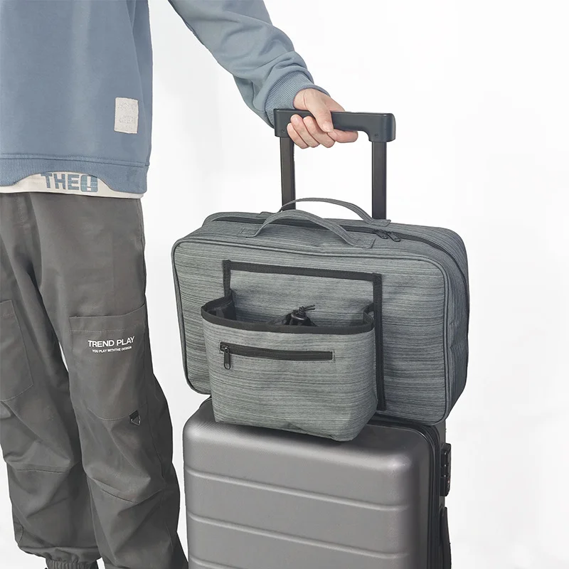 Heather Grey Versatile Travel Organizer Bag with Luggage Sleeve - Portable Carry-On for Laptop, Shoes & Accessories