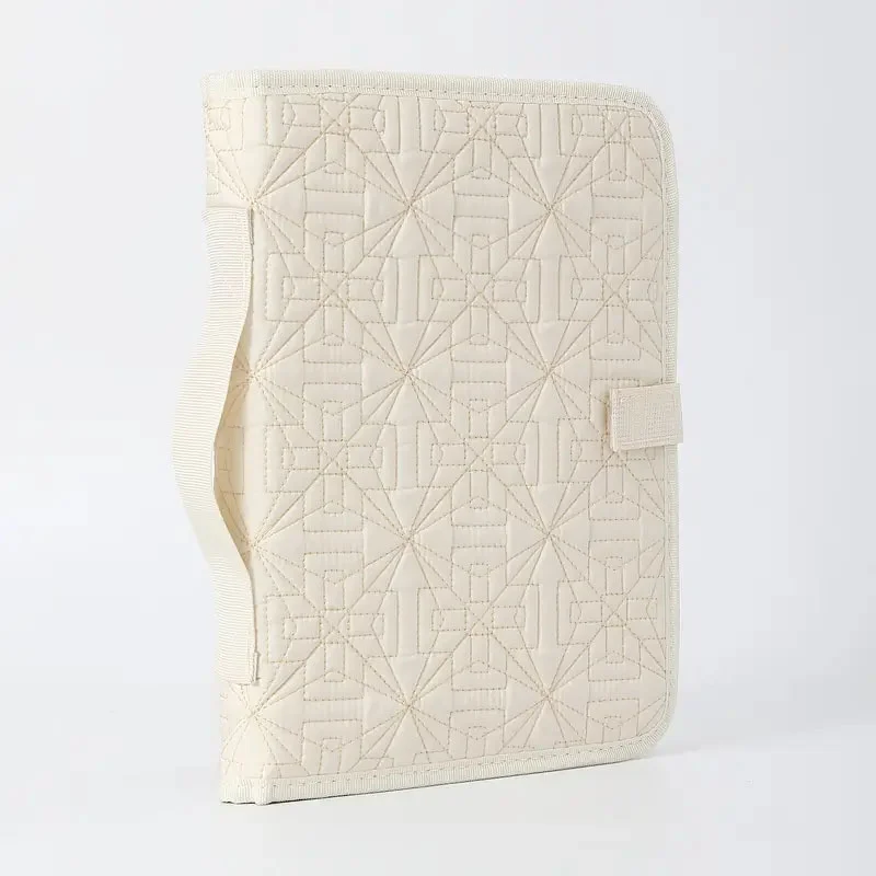 Beige Elegant Quilted Bible Cover - Protective Book Case with Carry Handle