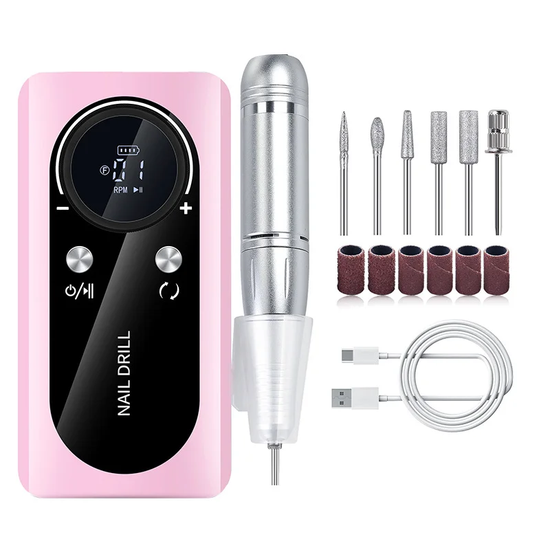 Pink Professional Rechargeable Nail Drill Machine - 45000RPM Portable E-File Kit for Acrylic, Gel, Polishing & Manicure