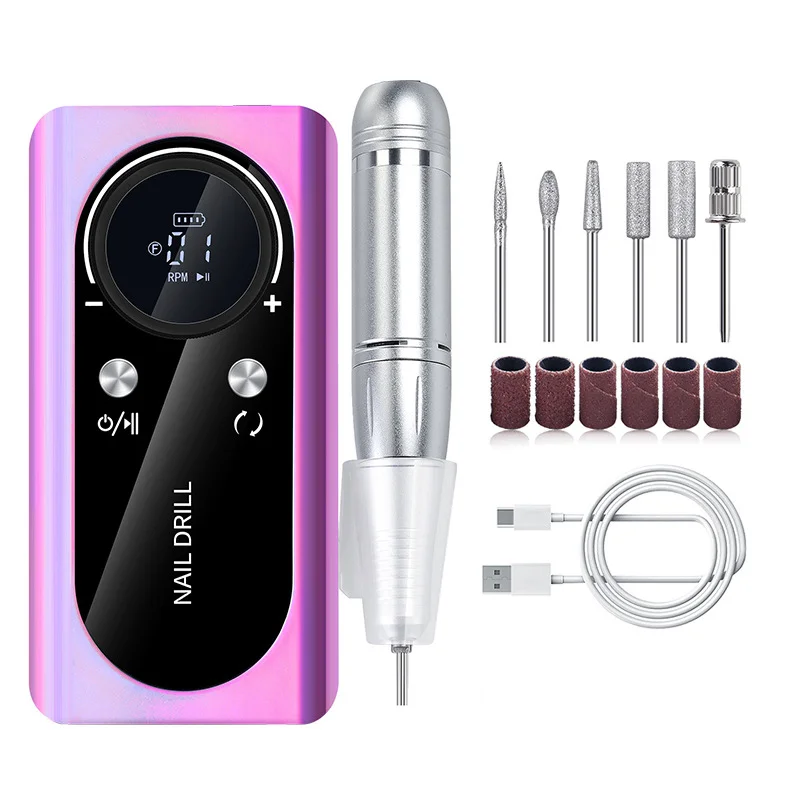Purple Professional Rechargeable Nail Drill Machine - 45000RPM Portable E-File Kit for Acrylic, Gel, Polishing & Manicure