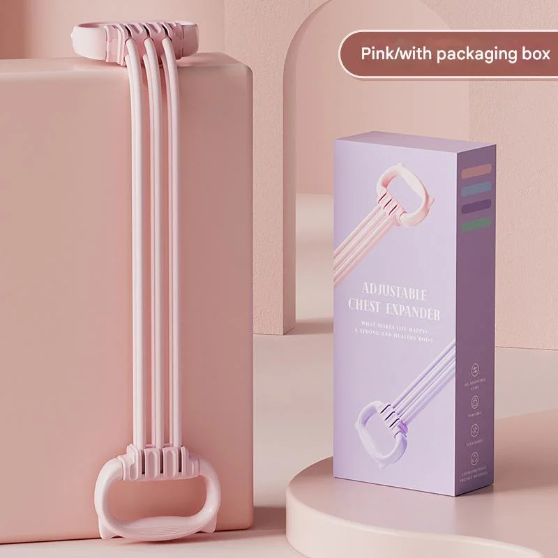 Pink Adjustable Resistance Chest Expander with 6 Levels - Cute Cat Ear Puller for Full Body Workout