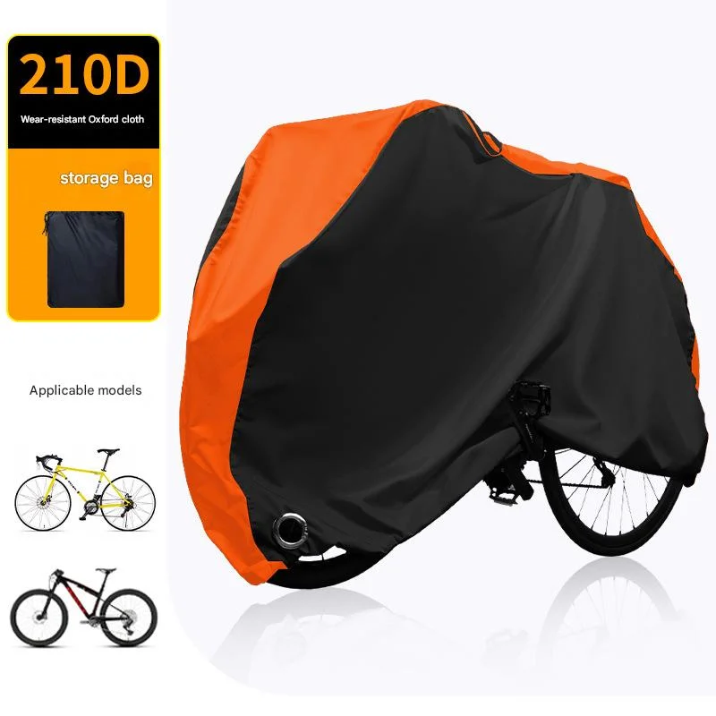 Size M Black And Orange All-Weather 210D Bicycle Cover - Waterproof & UV-Proof Outdoor Bike Protector with Lock Hole & Storage Bag