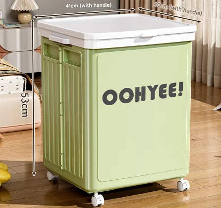 Light Green Large Foldable Storage Box with Lid and Wheels - Heavy Duty Collapsible Toy Organizer Bin
