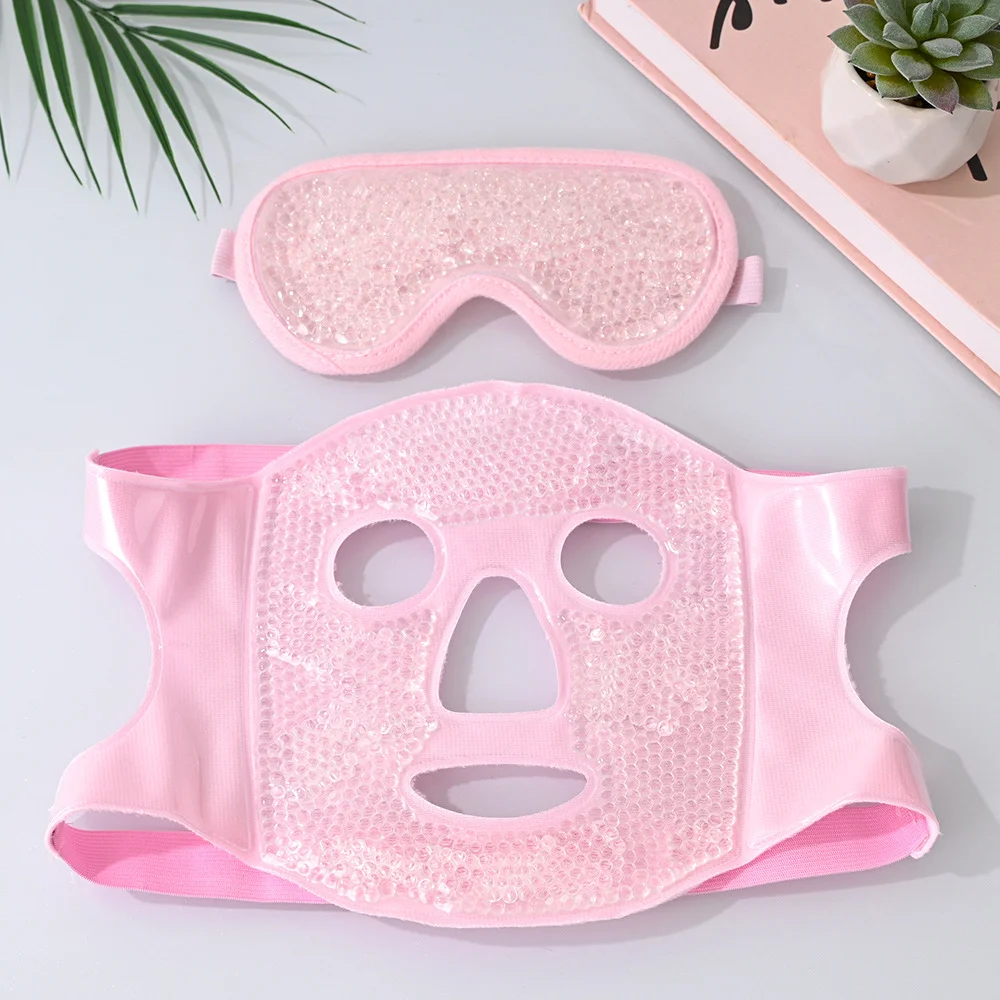 Pink Reusable Cooling Gel Bead Face Mask and Eye Mask Set - Soothing Therapy for Puffy Eyes, Headaches and Facial Relaxation