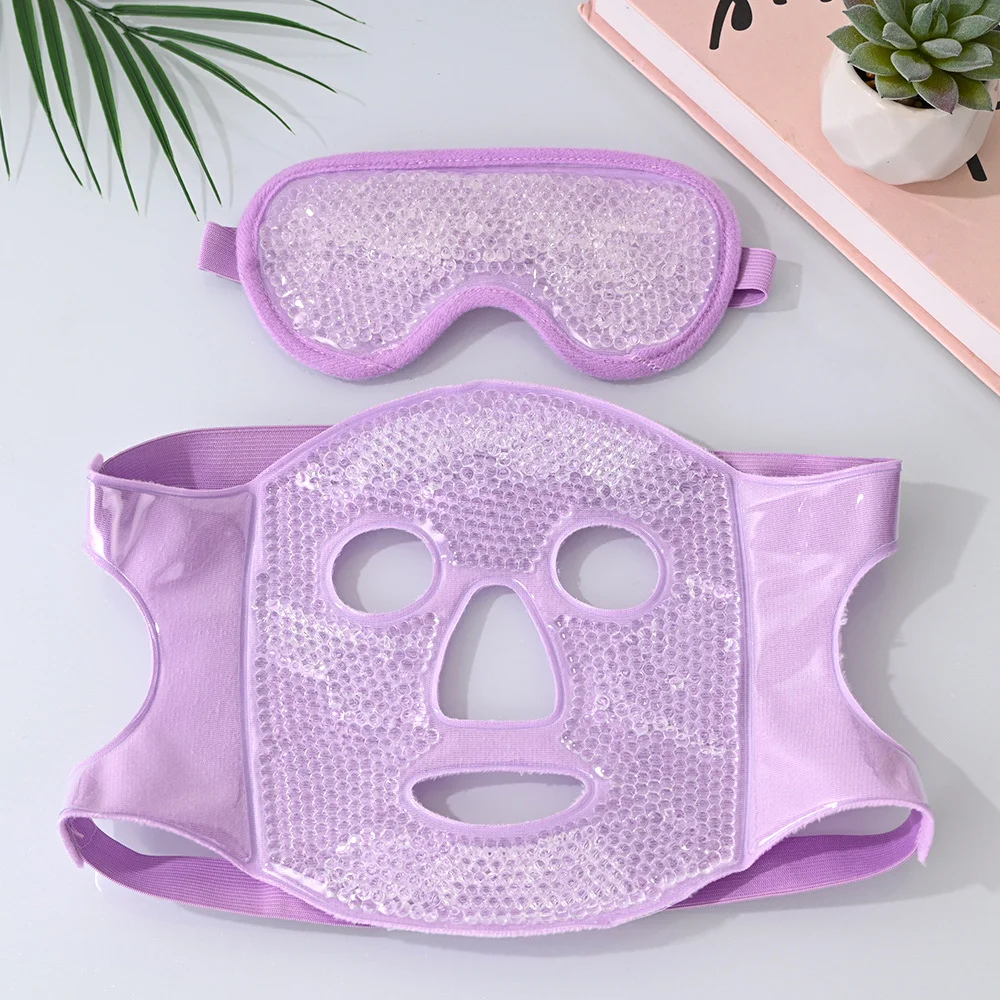 Purple Reusable Cooling Gel Bead Face Mask and Eye Mask Set - Soothing Therapy for Puffy Eyes, Headaches and Facial Relaxation