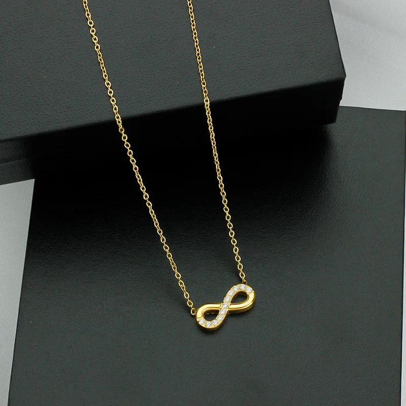 Style 2 Gold Infinity Necklace for Women - Dainty Titanium Steel Pendant with Sparkling Cubic Zirconia