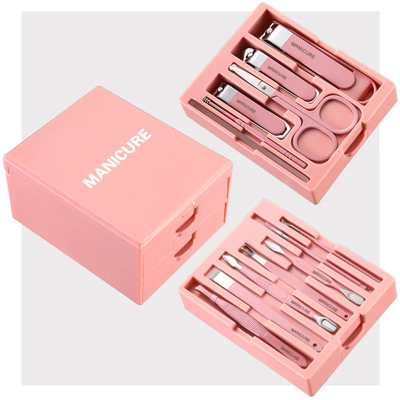 Pink Premium 13-in-1 Manicure & Grooming Kit - Professional Carbon Steel Pedicure Set with Dual-Drawer Case & Mirror